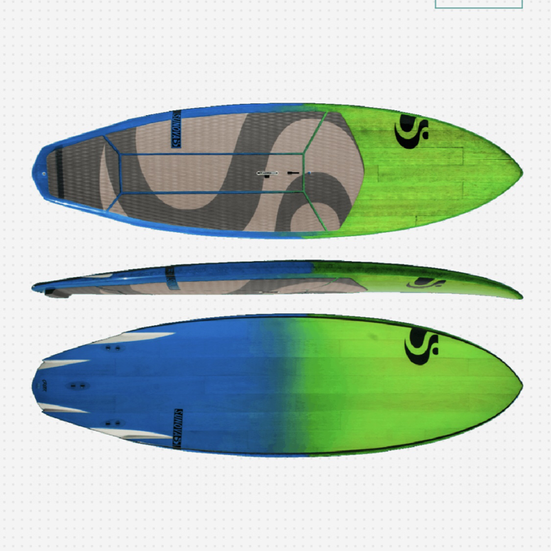 SUNOVA CREEK
SIZES: 7'4" 7'7" 7'10" 8'1" 8'4" 8'7" 8'0" 9'1" 9'4" 9'7"
The nose is wider than most high performance boards to give added lift and stability when paddling hard into a wave, and comfort when waiting for a set.

 The rail line has enough curve to allow mid board turns and fast down the line pumping. What really makes this board special is combining a curvy rail line with the Speeed tail and high performance rocker.

The distinct “bend” in the rail line at the sidebites, coupled with deep channels and tail rocker, give this board a spectacular ability to snap a tight, carving turn, and do it without scrubbing off speed.

The result is a high performance board that is easy to use and works from 1’ to well overhead”…